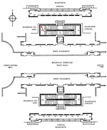 Plan showing panel numbers on the Menin Gate - 31kB jpg