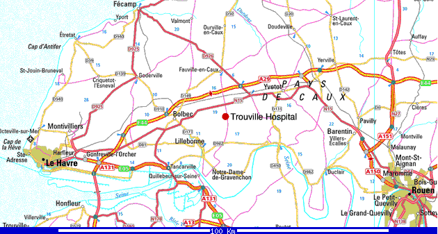 Map locating Trouville Hospital - 45Kb gif