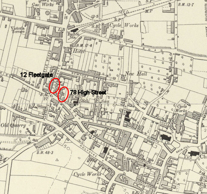 Map locating 74 Fleetgate and High Street, Barton-upon-Humber - 140kB jpg