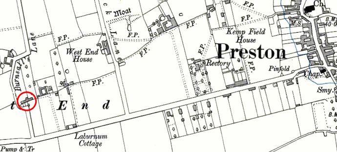 A map locating Carrick's Row, Preston 1911 - 57kB jpg