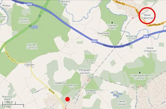 Map locating Stoke D'Abernon - 37kB jpg