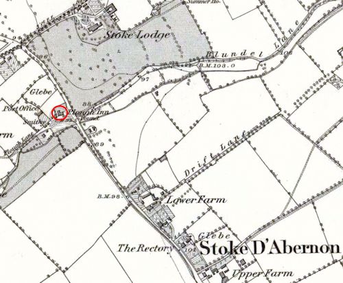 An 1871 map locating the Plough Inn, Stoke D'Abernon - 50kB gif