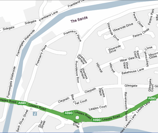 Modern map locating The Sands, Durham - 33Kb gif