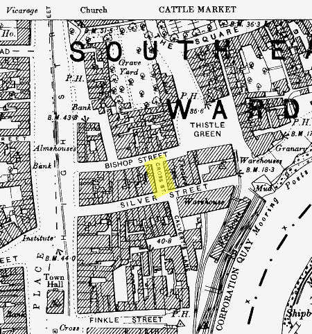 A map of Cross Street, Stockton 1899 - 106kB jpg