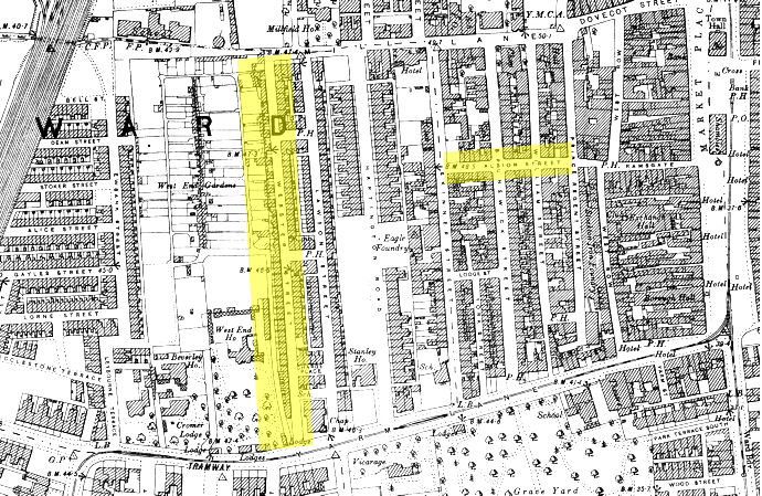 Map of Albion and Webster Street, Stockton 1899 - 155kB jpg