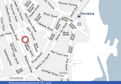 Map locating 11 St James' Street Penzance - 40Kb jpg