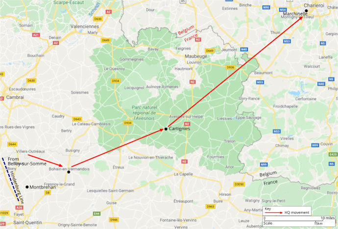 Map showing movements of 2/ADSC in Belgium - 48kB jpg