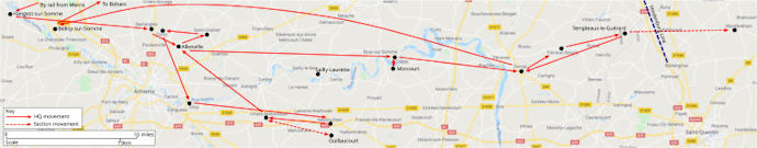Map showing movements of 2/ADSC in Somme - 28kB jpg