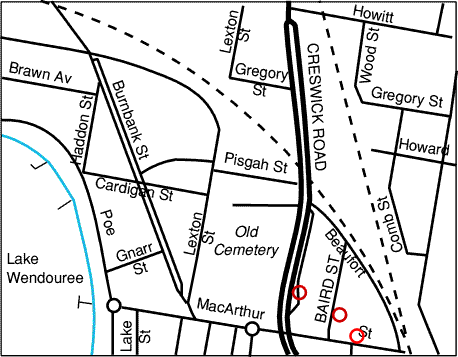 Map of Ballart locating the family homes - 18kB gif