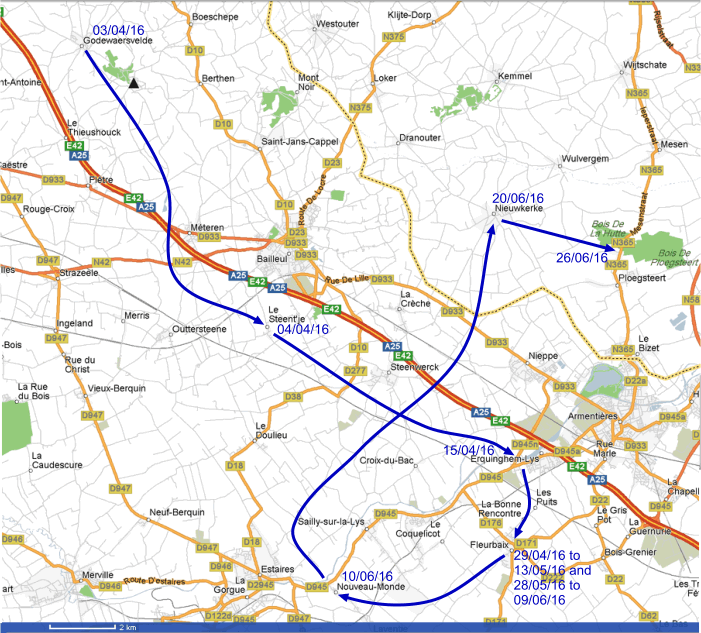 A map showing the route taken by 5th Bn. between 03/apr/16 and 26/jun/16 - 145kB gif