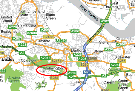 Map of Wilmington in Medway, Kent - 33Kb gif