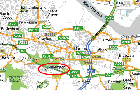 Map of Wilmington in Medway, Kent - 64kB jpg