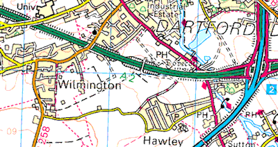 Modern map of Wilmington in Medway, Kent - 36Kb gif