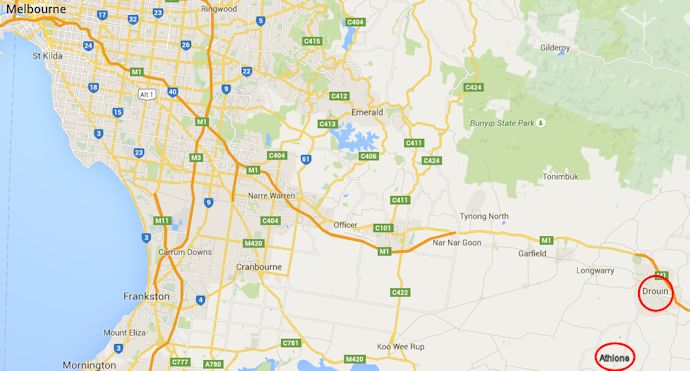 Map locating Dourin and Athlone - 46kb jpg