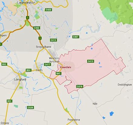 Map locating Evandale district in 2015 - 28kB jpg