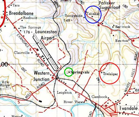 Map locating Trafalgar and Talisker homesteads - 58kB jpg