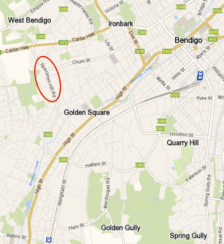 Map locating Specimen Hill Bendigo - 57kB jpg