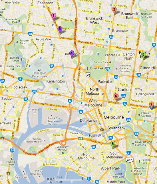 Map locating Florence Forsyth's homes - 142kB jpg