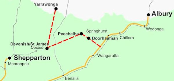 Map showing the proposed railway to Peechelba - 19kB jpg