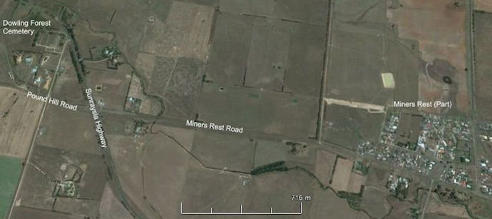 Aerial view of Dowling Forest Cemetery and Miners Rest - 35kB jpg