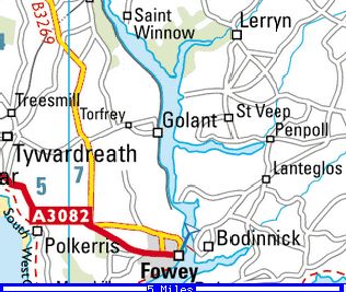 A map locating the birth place of William Brown in St Veep, Cornwall - 32Kb jpg