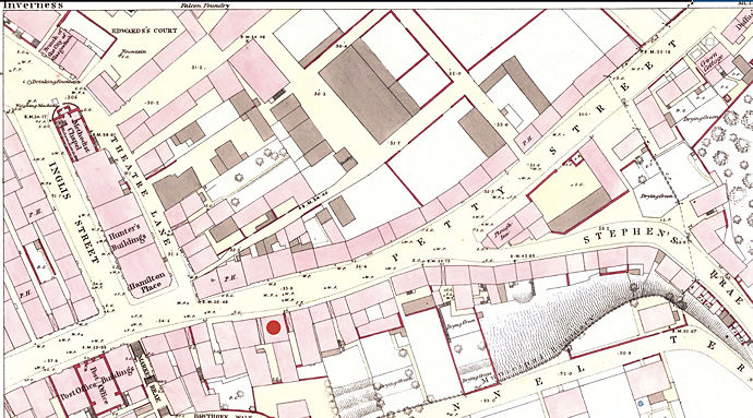 An 1869 map of Petty Street Inverness - 104kB jpg