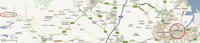 Map locating Middleton and Middlesbrough - 46kB jpg