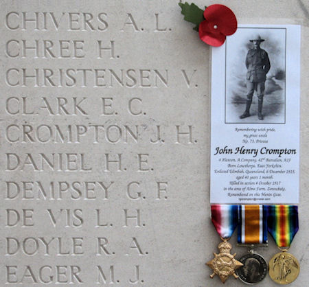 John henry's medals at the Menin Gate panel 04oct2007 - 42kB jpg
