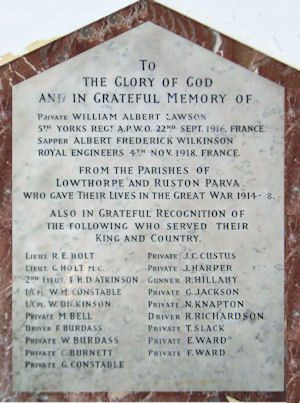 Lowthorpe war memorial - 38kB jpg