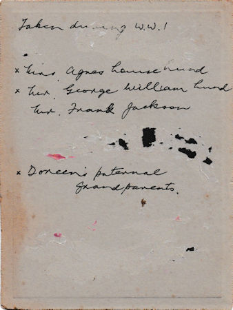 Agnes, George Lund, Frank Jackson c.1915 - back - 52kB jpg