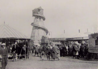 Helter skelter and 'side' stalls at The Sands Easter Fair 1927 - 14kB jpg