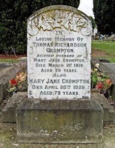 TR Crompton's headstone Temuka NZ - 26kB jpg