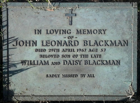 Grave of John Leonard Blackman - 39kB jpg