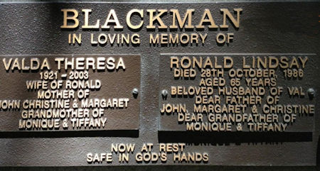 Grave of Ronald Lindsay Blackman - 40kB jpg