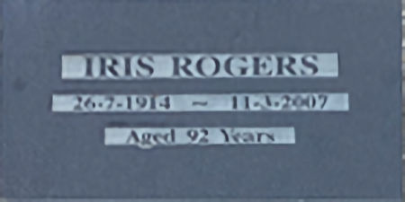 Iris Roger's headstone - 12kB jpg